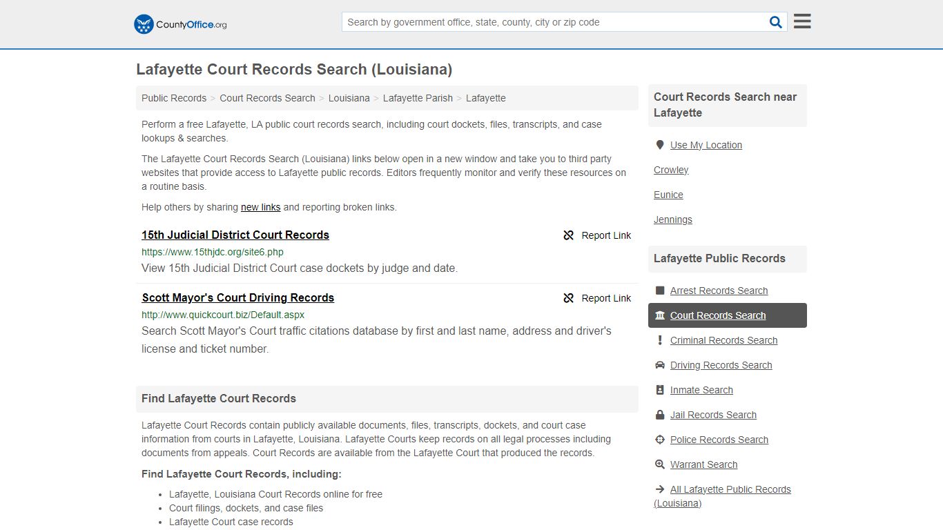 Lafayette Court Records Search (Louisiana) - County Office