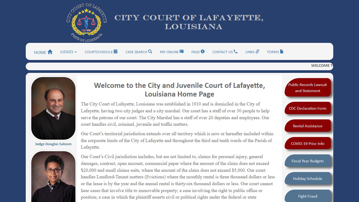 Welcome to the City and Juvenile Court of Lafayette, Louisiana Home Page